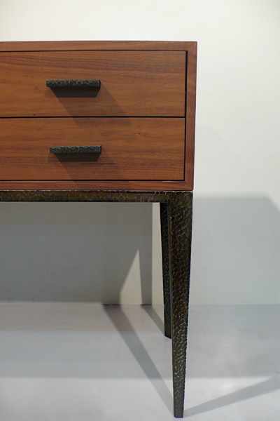 Wood and Hand-Forged Steel Console with Six Drawers (Detail)
