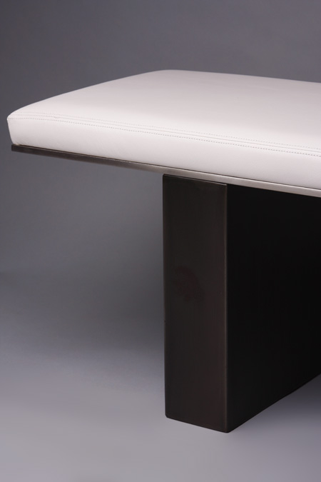 White Leather Bench, with Stainless Trim detail