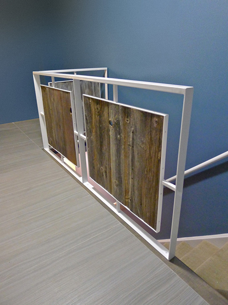 Stair Railing in Steel + Reclaimed Barn Wood